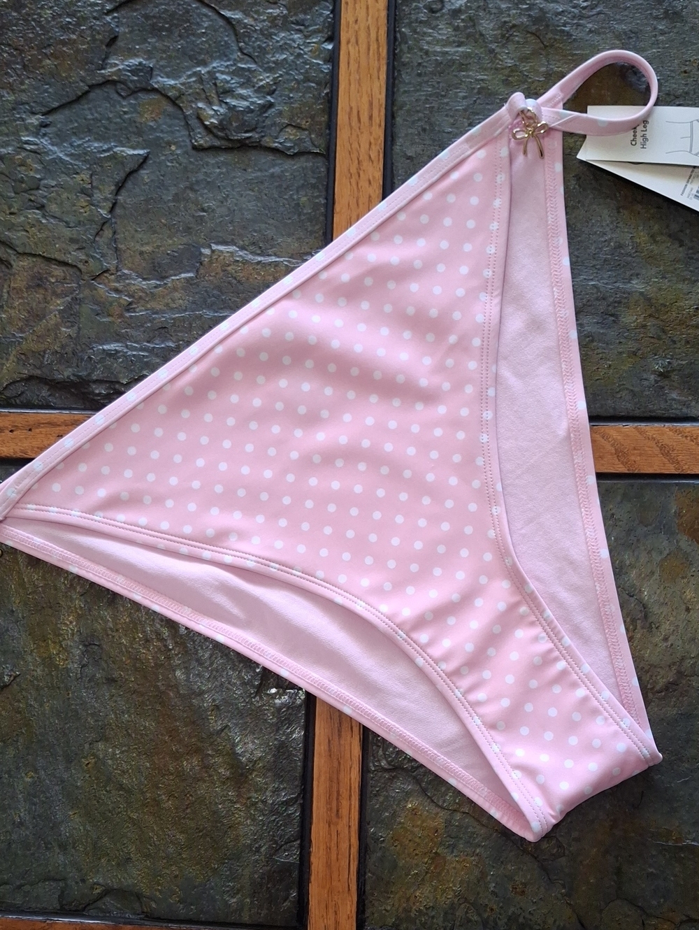 Light Pink Polka Dot Bikini Bottom With Bow Embellishments